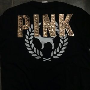Black and gold PINK short sleeve top